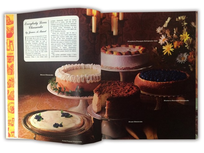 Woman’s Day Encyclopedia of Cookery, Vol. 3—Cat-Cre, copyright 1966. Cheesecake spread.